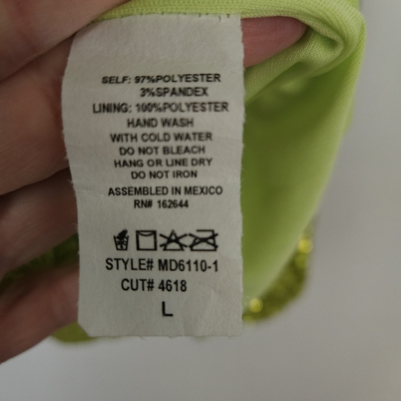 Boutique Women's Chartreuse Green Sequinef Mini Slip Dress Size L - Picture 8 of 8